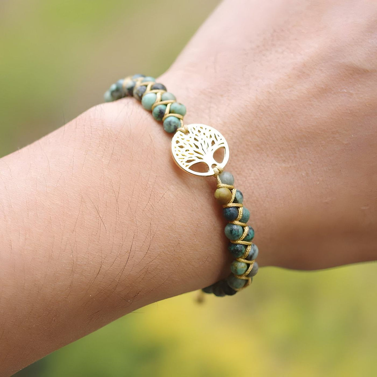 Bracelet en pierres de jaspe pour femme, arbre de vie