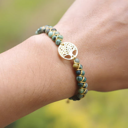Bracelet en pierres de jaspe pour femme, arbre de vie