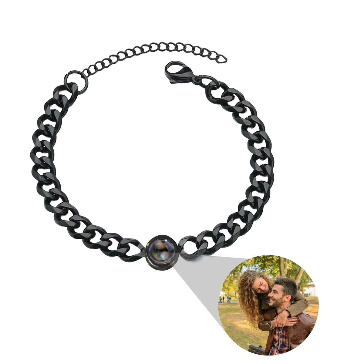 Bracelet large avec photo personnalisée pour homme