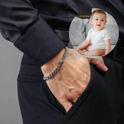 Bracelet large avec photo personnalisée pour homme