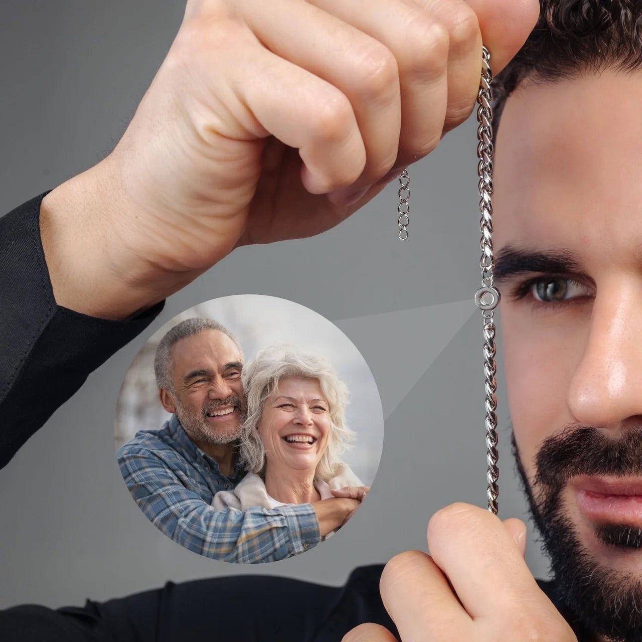 Bracelet large avec photo personnalisée pour homme