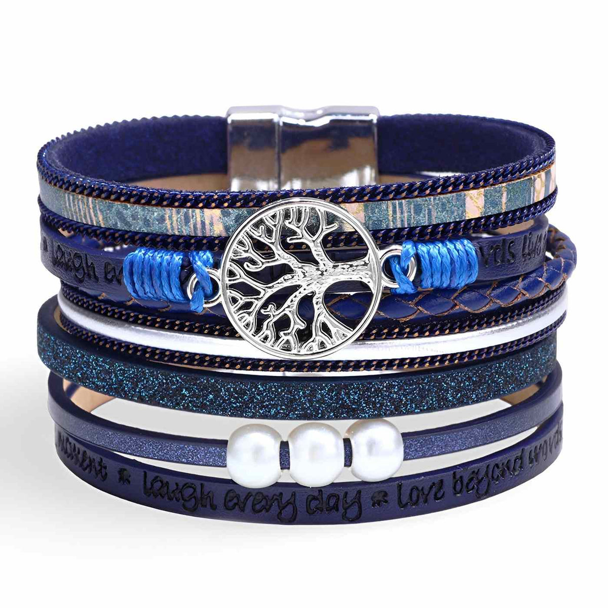 Bracelet multi-rangs en microfibre pour femme, arbre de vie