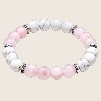 Bracelet en pierres naturelles de quartz rose et howlite, pour l’amour et la douceur — photo 1