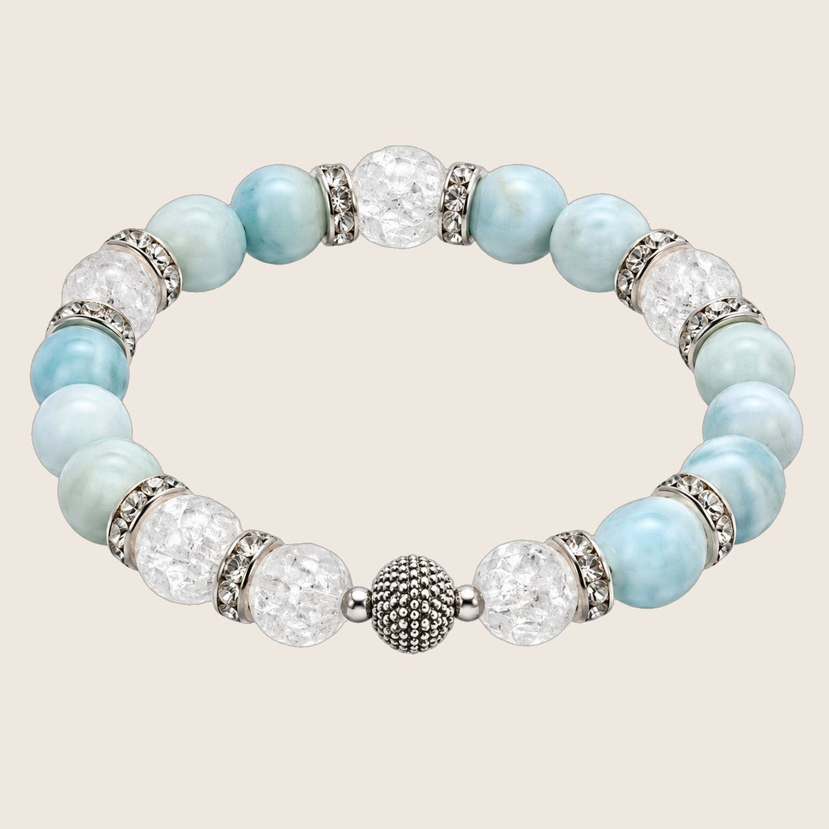 Bracelet en pierres naturelles de larimar et cristal de roche, pour la sérénité et l’apaisement — photo 1