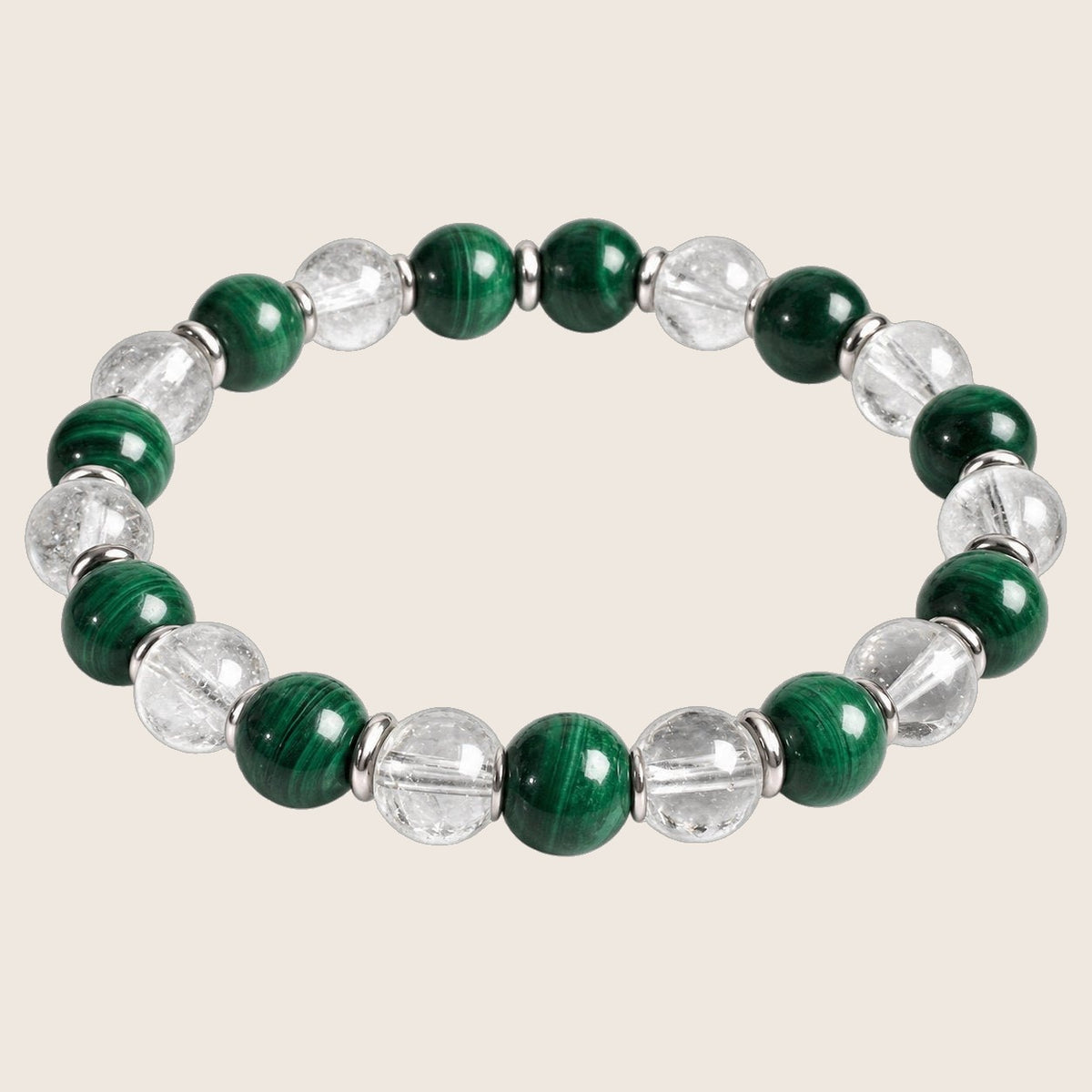 Bracelet en pierres naturelles de malachite et cristal de roche, anti-inflammatoire — photo 1