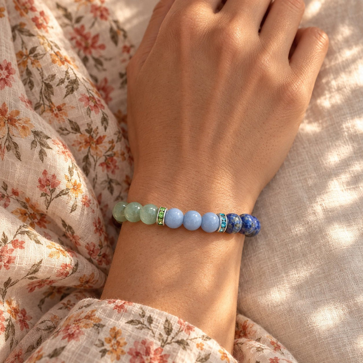 Bracelet 7 chakras unisexe en pierres naturelles, avec séparateurs ornés de cristaux — photo 2
