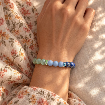 Bracelet 7 chakras unisexe en pierres naturelles, avec séparateurs ornés de cristaux — photo 2