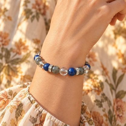 Bracelet en pierres naturelles de lapis-lazuli et labradorite, fibromyalgie — photo 2