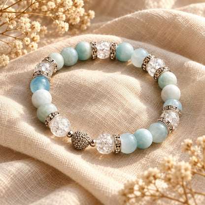 Bracelet en pierres naturelles de larimar et cristal de roche, pour la sérénité et l’apaisement — photo 3