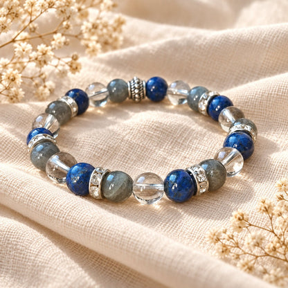Bracelet en pierres naturelles de lapis-lazuli et labradorite, fibromyalgie — photo 3