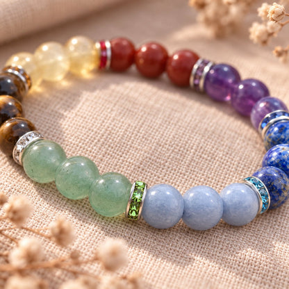 Bracelet 7 chakras unisexe en pierres naturelles, avec séparateurs ornés de cristaux — photo 4