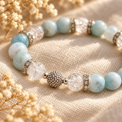 Bracelet en pierres naturelles de larimar et cristal de roche, pour la sérénité et l’apaisement — photo 4