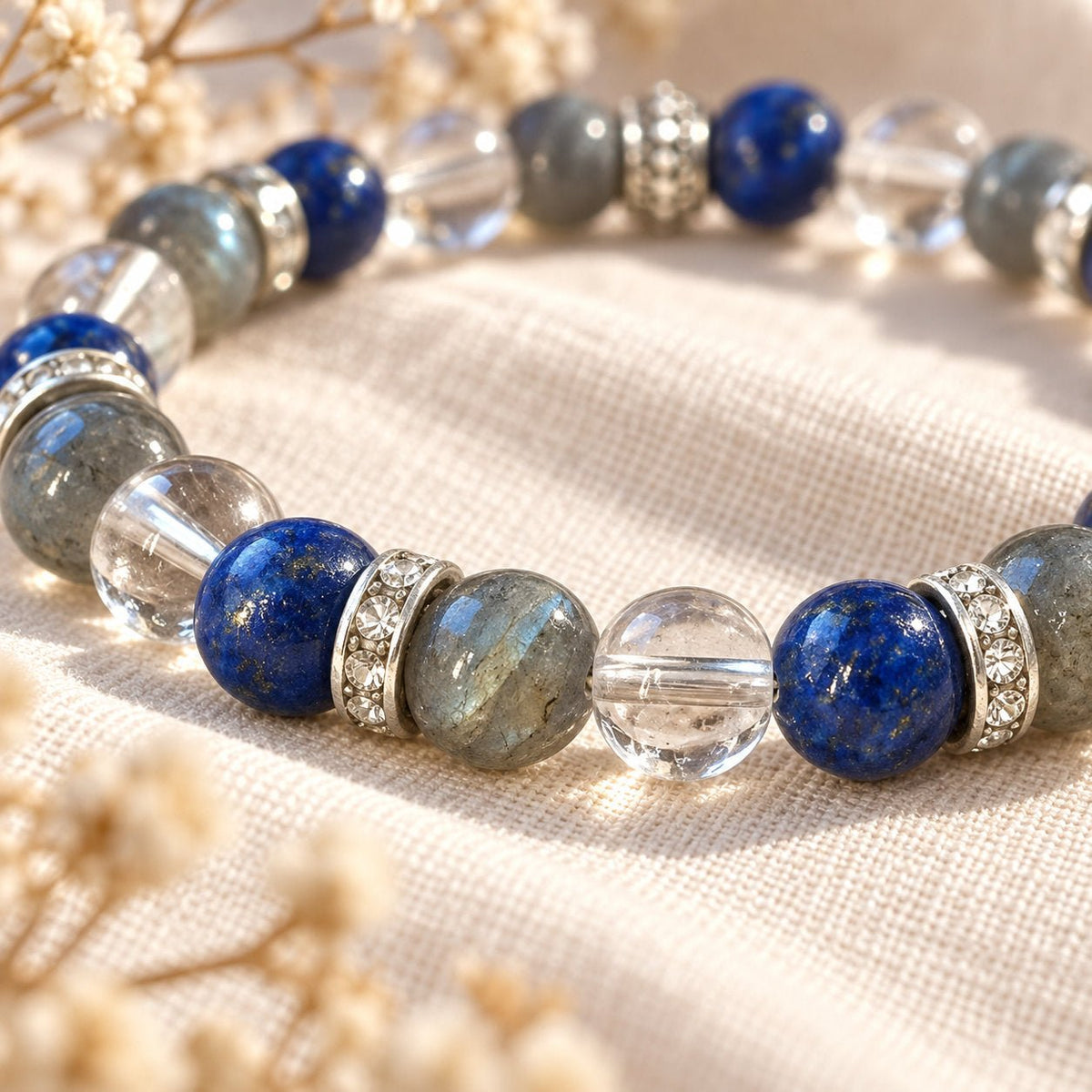 Bracelet en pierres naturelles de lapis-lazuli et labradorite, fibromyalgie — photo 4