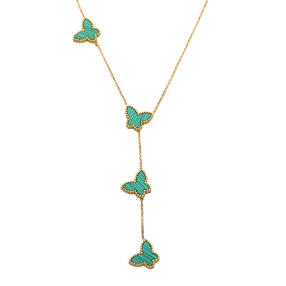 Collier cravate pour femme, pendentifs papillons, émail coloré et acier inoxydable plaqué or 18K