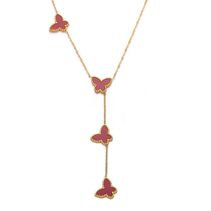Collier cravate pour femme, pendentifs papillons, émail coloré et acier inoxydable plaqué or 18K