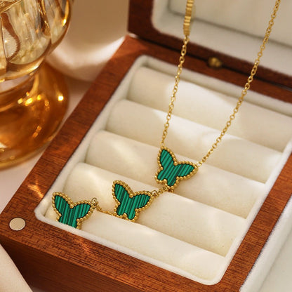 Collier cravate pour femme, pendentifs papillons, émail coloré et acier inoxydable plaqué or 18K