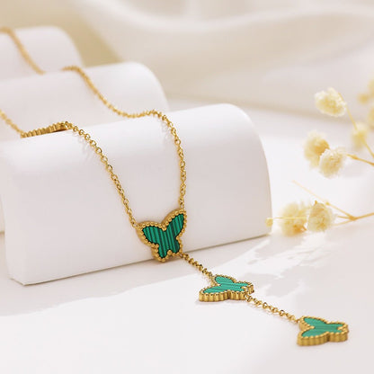 Collier cravate pour femme, pendentifs papillons, émail coloré et acier inoxydable plaqué or 18K