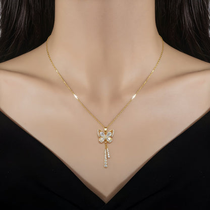 Collier doré à pendentif papillon, pampilles scintillantes en acier inoxydable, modèle Aubertine