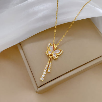 Collier doré à pendentif papillon, pampilles scintillantes en acier inoxydable, modèle Aubertine