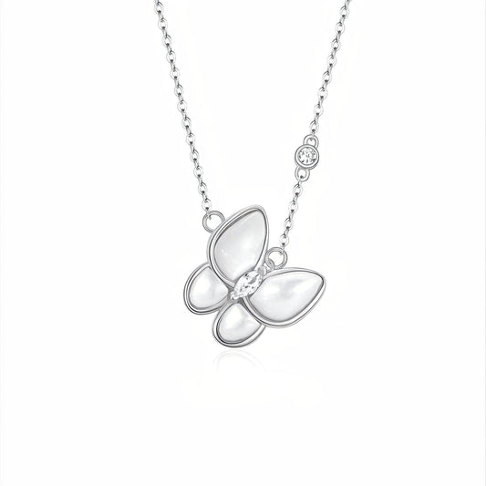 Collier papillon en nacre, argent 925, doré champagne ou argenté, modèle Olga