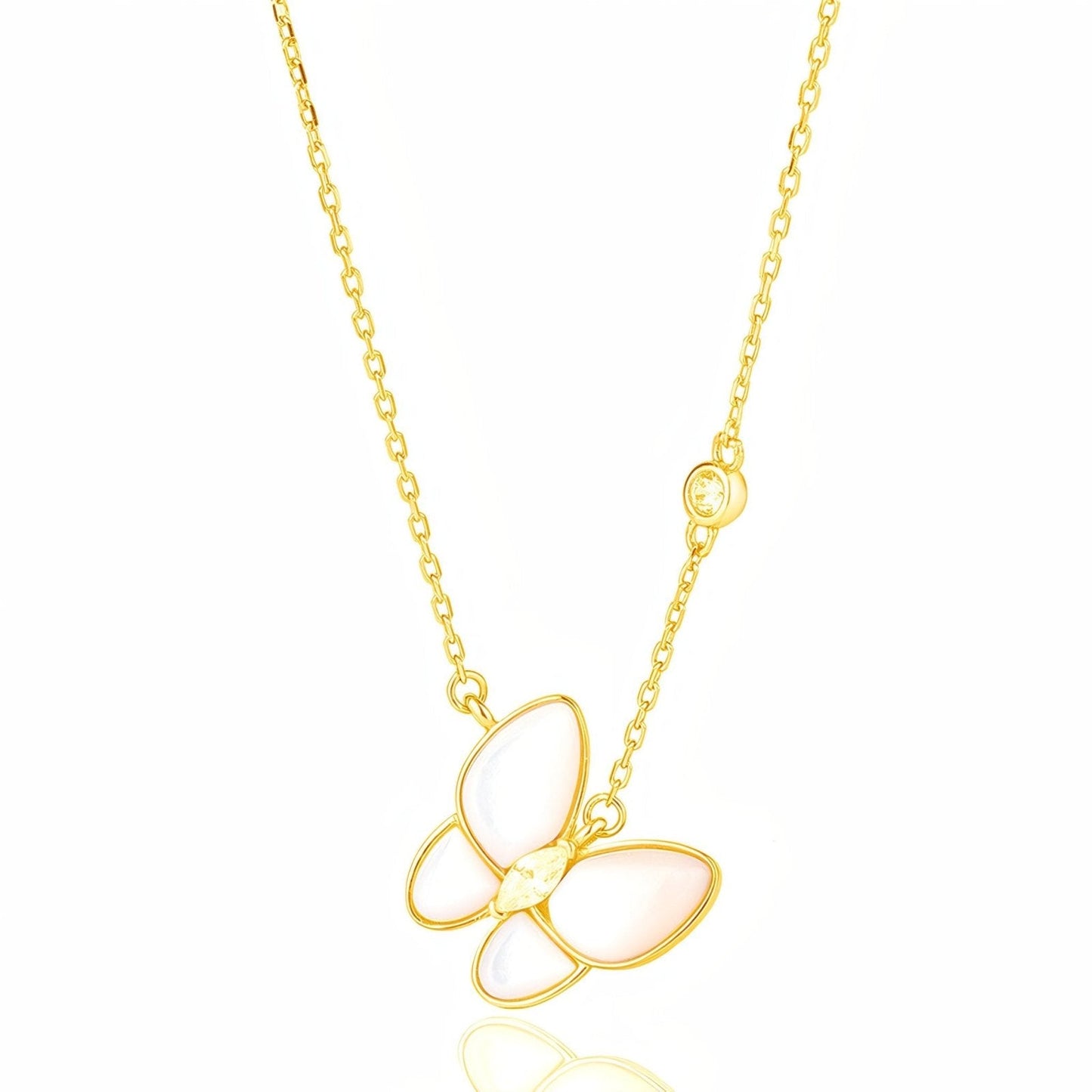 Collier papillon en nacre, argent 925, doré champagne ou argenté, modèle Olga