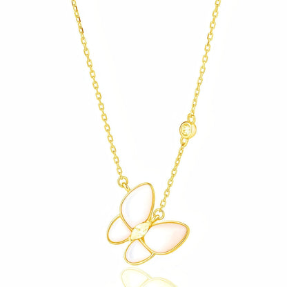 Collier papillon en nacre, argent 925, doré champagne ou argenté, modèle Olga