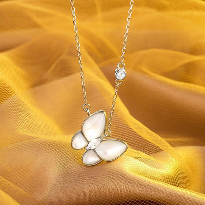Collier papillon en nacre, argent 925, doré champagne ou argenté, modèle Olga