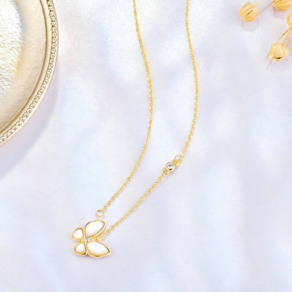Collier papillon en nacre, argent 925, doré champagne ou argenté, modèle Olga