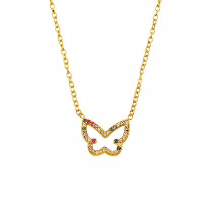 Collier pendentif papillon, acier doré ou argenté, serti de zircons, modèle Jayleen