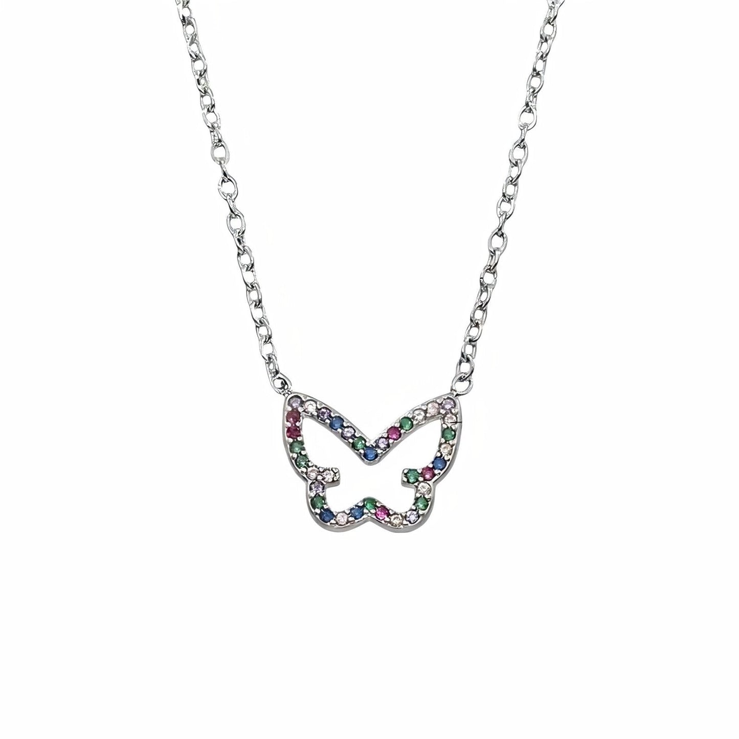 Collier pendentif papillon, acier doré ou argenté, serti de zircons, modèle Jayleen