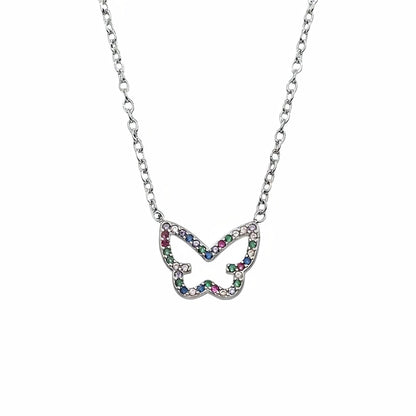 Collier pendentif papillon, acier doré ou argenté, serti de zircons, modèle Jayleen