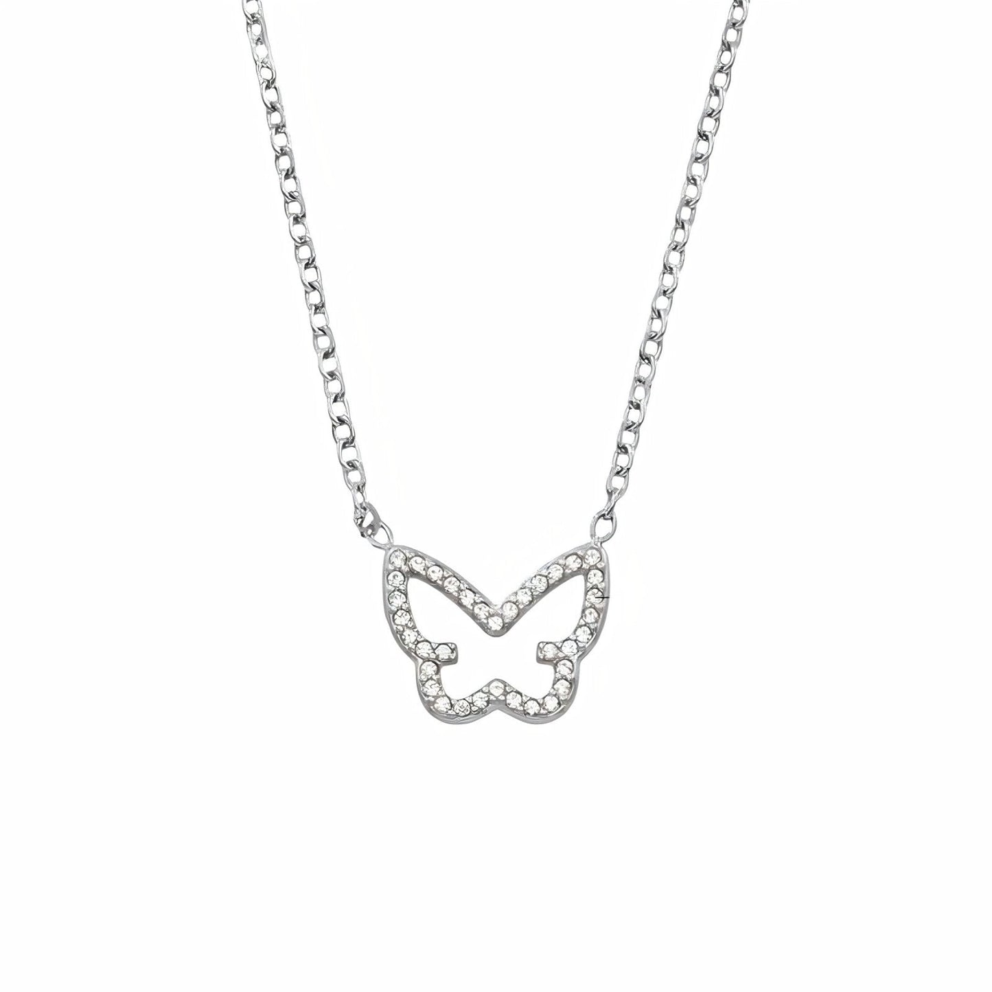 Collier pendentif papillon, acier doré ou argenté, serti de zircons, modèle Jayleen