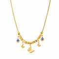 Collier ras du cou doré, style charms, pendentifs papillons et œil bleu
